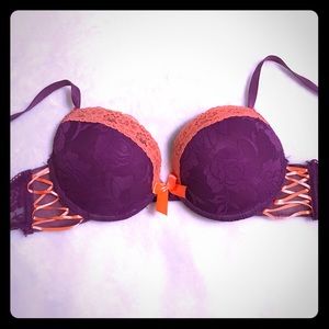 Adorable Orange And Purple Lace Up Bra 🍊 🎀👙